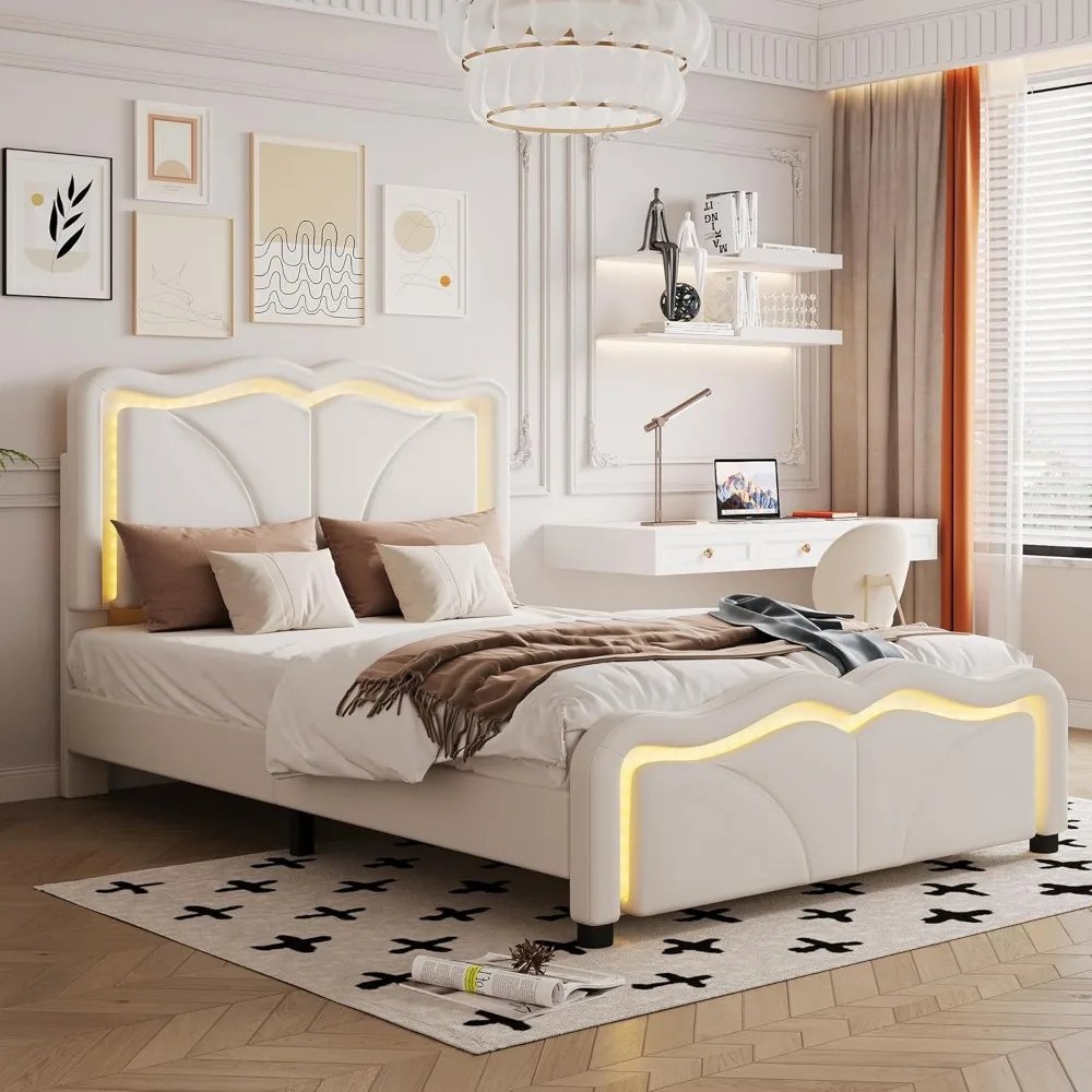 Twin Platform Bed with LED Light Strips & Adjustable Headboard