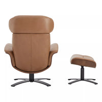 Genuine Leather Recliner Chair with Swivel Base, Ottoman & Adjustable Headrest - DSARD