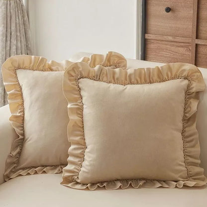 Luxurious Velvet Pillow Cover with Lotus Leaf Lace – Soft & Comfortable Waist Cushion