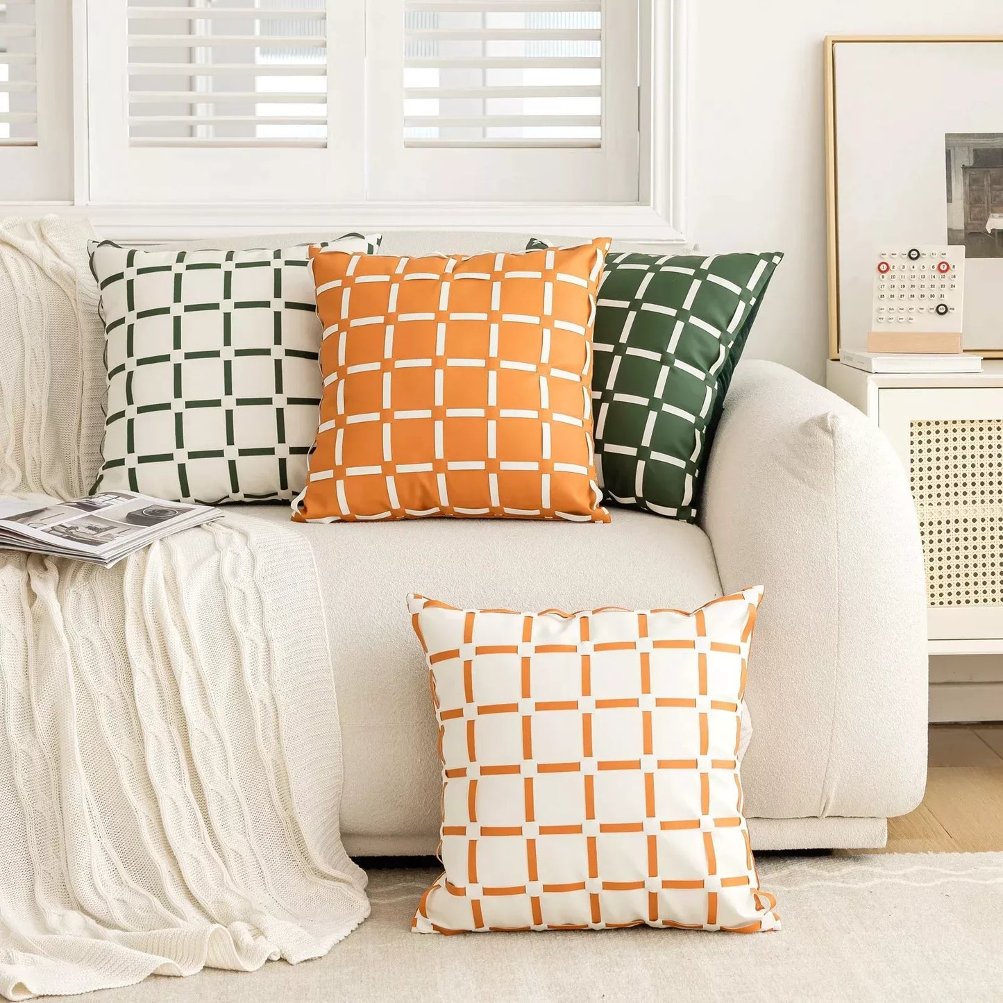 Luxury Leather Grid Throw Pillow Cover 18×18 Inch – Nordic Decorative Cushion