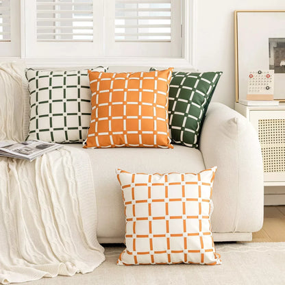 Luxury Leather Grid Throw Pillow Cover 18×18 Inch – Nordic Decorative Cushion