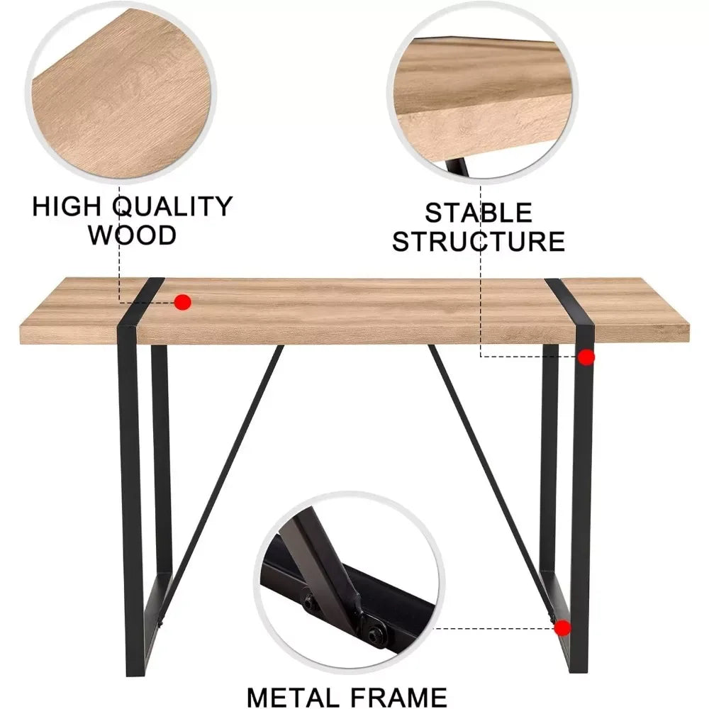 55″ Modern Wood Dining Table for 4-6 with Metal Legs – Rectangular Kitchen Table - DSARD - DSARD