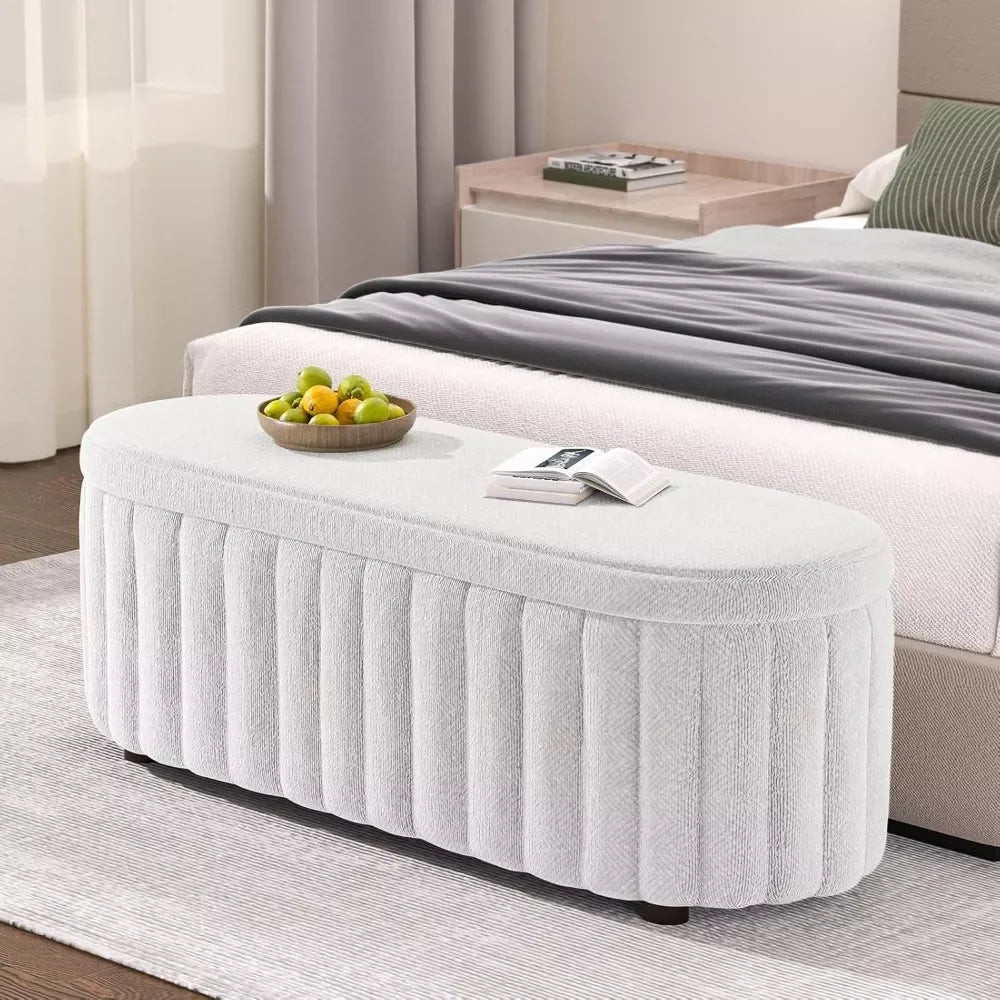 46-Inch Upholstered Storage Ottoman Bench with Safety Hinge – Large End of Bed Storage - DSARD - DSARD