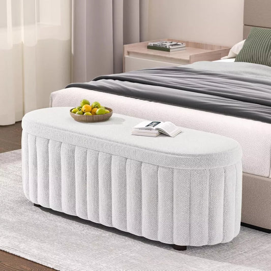 46-Inch Upholstered Storage Ottoman Bench with Safety Hinge – Large End of Bed Storage - DSARD