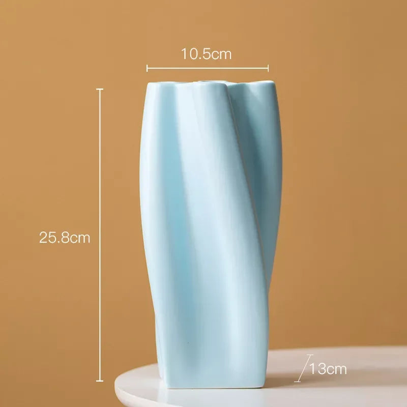 Ceramic Vase with Curved Lines – Green, Pink & Orange Tabletop Centerpiece - DSARD