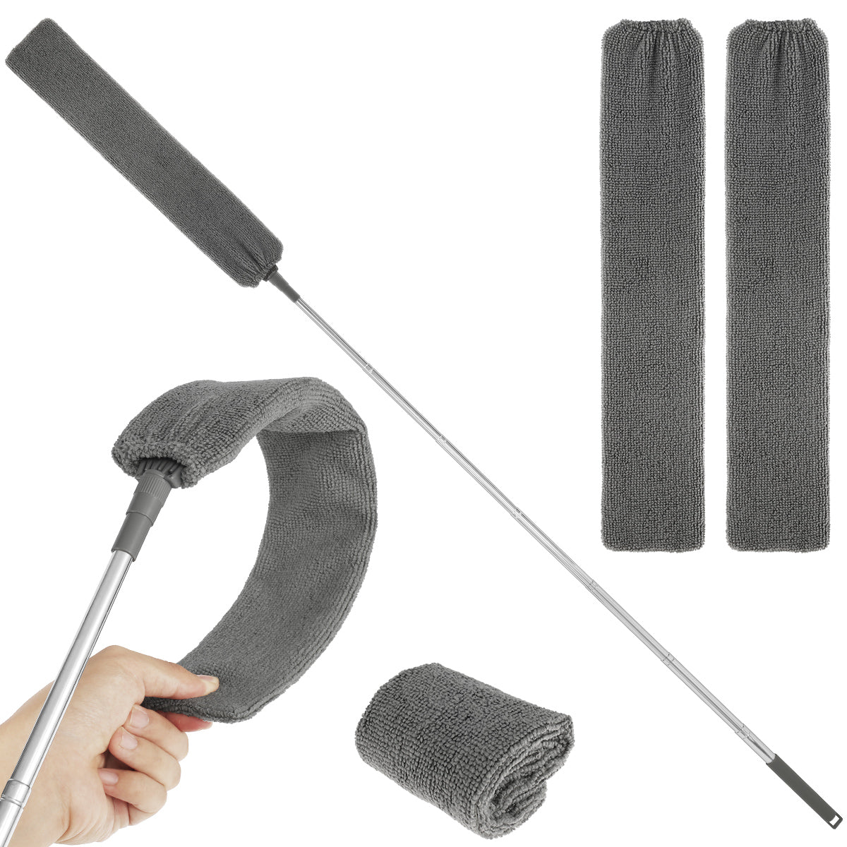 Flexible Gap Dust Cleaner with Extendable Pole and Microfiber Cloth Cover