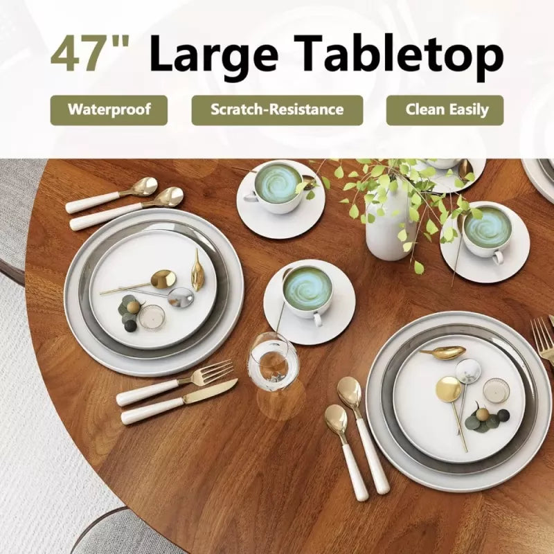 Round Dining Table with 2-Layer Storage Shelf and Wood Slide Door - DSARD
