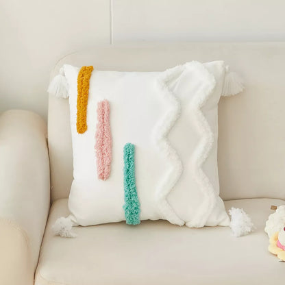 Bohemian Tufted 18x18in Throw Pillow Cover – Removable & Washable