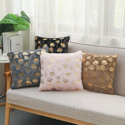 Golden Plush Ginkgo Leaf Cushion Cover 16.5×16.5in