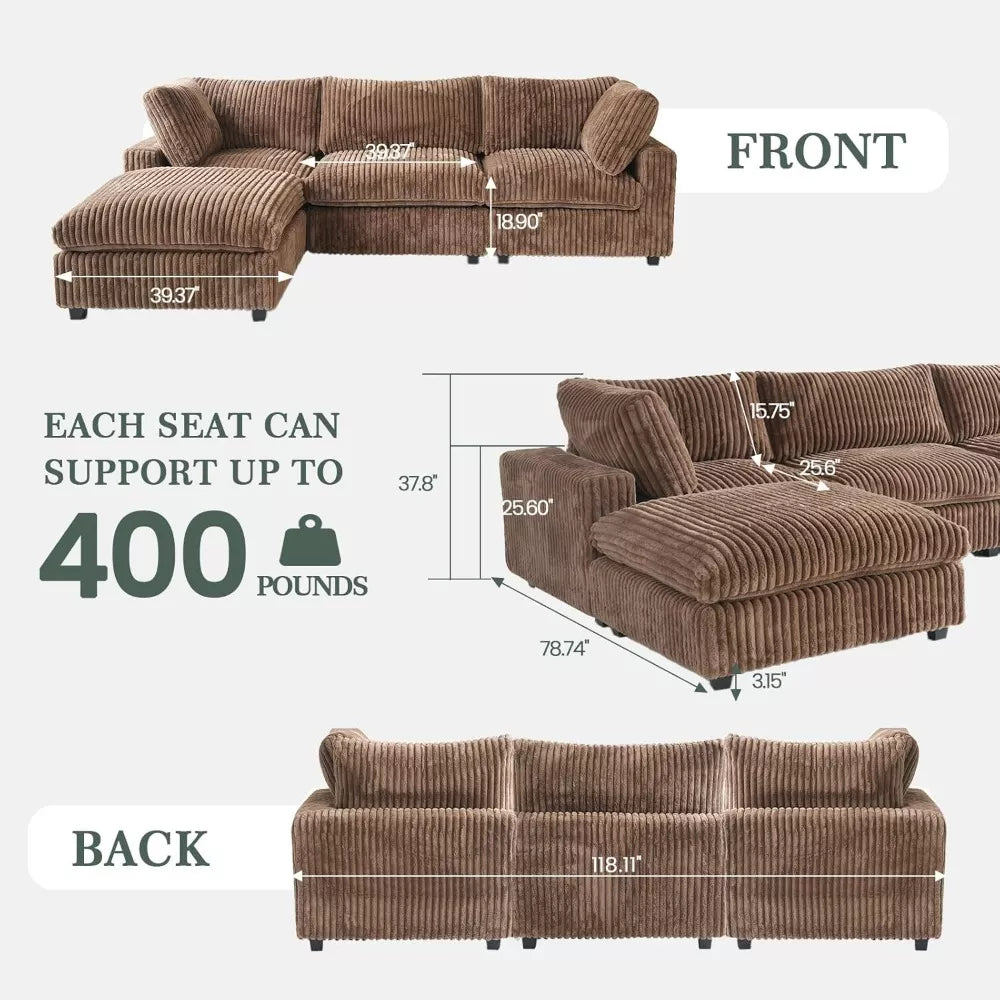 Modular L-Shaped Sectional Sofa with Chaise Ottoman and Washable Covers - DSARD