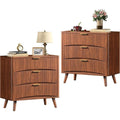 Mid Century Modern Large Fluted Premium Nightstands Set of 2 with 3 Drawers