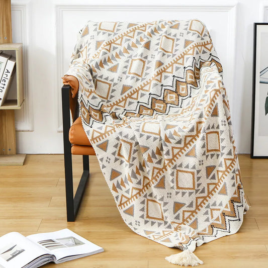 Retro Navajo-Style Knitted Throw Blanket for Sofa & Bed