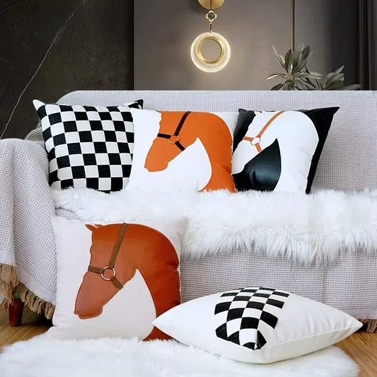 Nordic Luxury Horse Head PU Leather Cushion Cover for Sofa & Car