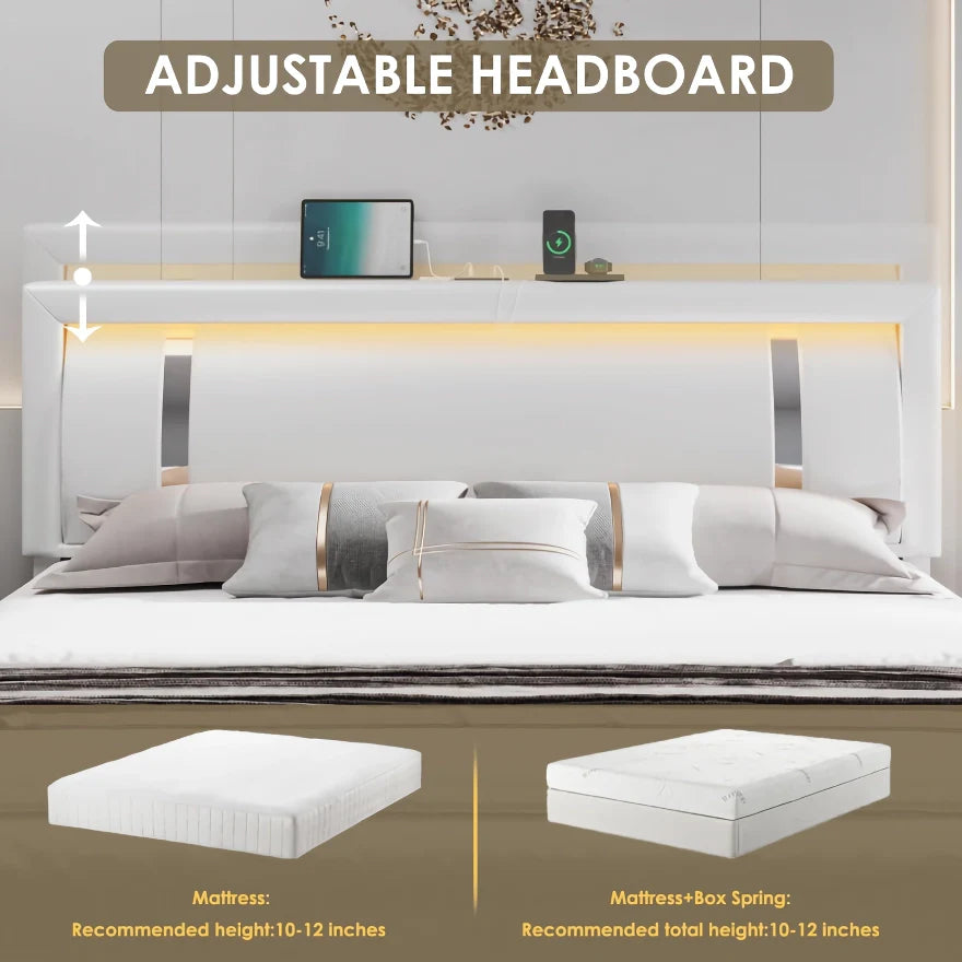 LED Smart Platform Bed with Upholstered Headboard and Storage Drawers - DSARD