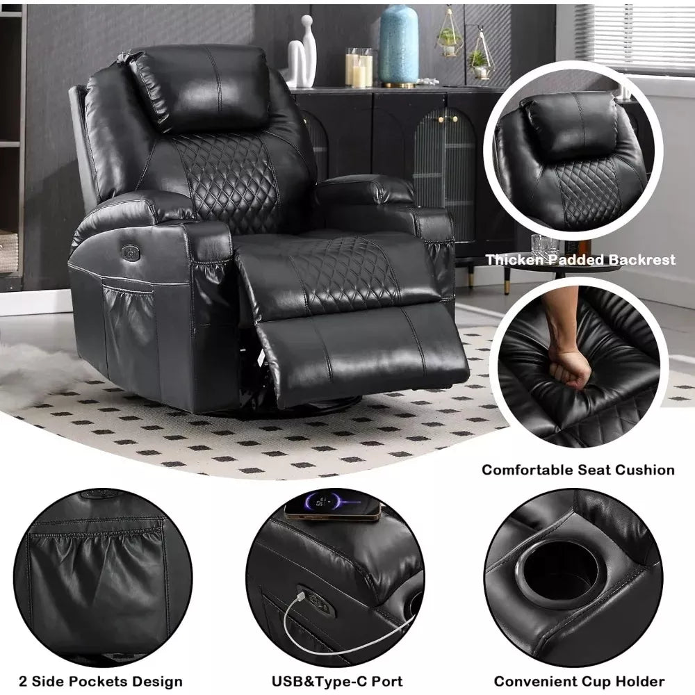 Power Swivel Rocker Recliner Chair with Heat, Massage, USB, LED & Cup Holders - DSARD