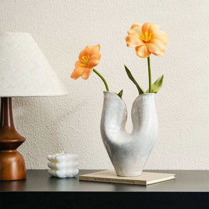 Double Mouth Ceramic Vase Nordic Retro Tabletop Decoration - DSARD