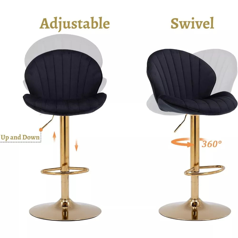 Modern Counter Height Swivel Bar Stools Set of 4 with Gold Base and Upholstered Back - DSARD