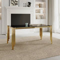 65-Inch Rectangular Luxury Glass Dining Table with Gold Stainless Steel Legs - DSARD