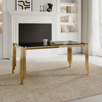 65-Inch Rectangular Luxury Glass Dining Table with Gold Stainless Steel Legs