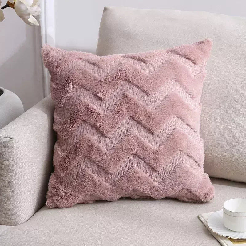 2-Piece Solid Color Plush Pillowcase Set with 3D Wave Pattern – 45x45cm