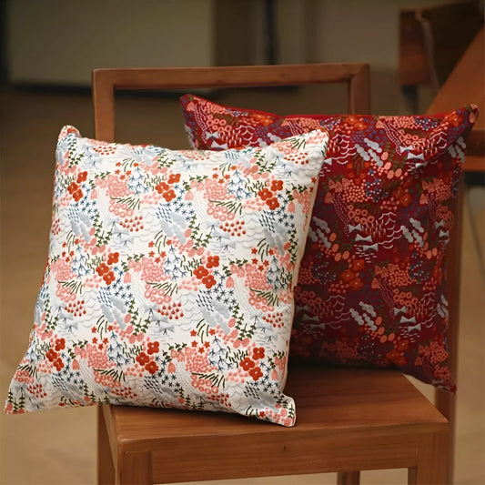 Red Floral Embroidered Pillow Cover