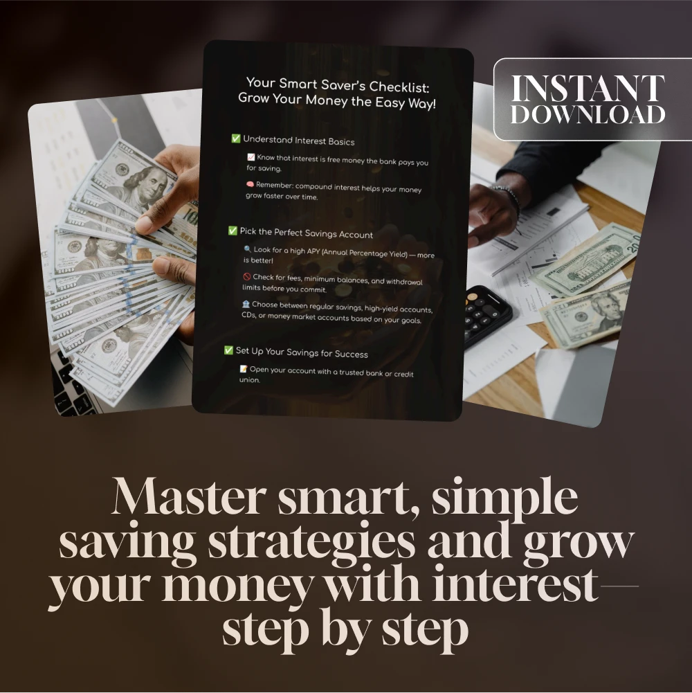Your Smart Saver’s Checklist: Grow Your Money the Easy Way | Budgeting Printable | Digital Download | How to Save Money in Bank with Interest | Personal Finance Checklist