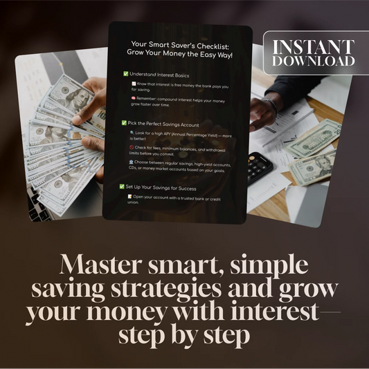 Your Smart Saver’s Checklist: Grow Your Money the Easy Way | Budgeting Printable | Digital Download | How to Save Money in Bank with Interest | Personal Finance Checklist