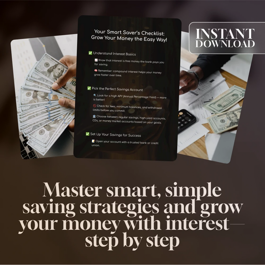 Your Smart Saver’s Checklist: Grow Your Money the Easy Way | Budgeting Printable | Digital Download | How to Save Money in Bank with Interest | Personal Finance Checklist