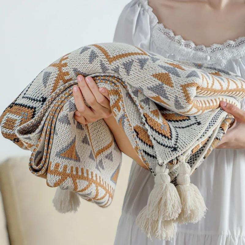 Bohemian Navajo Sun Knitted Throw Blanket – Air Conditioning Sofa Cover & Winter Bedspread - DSARD