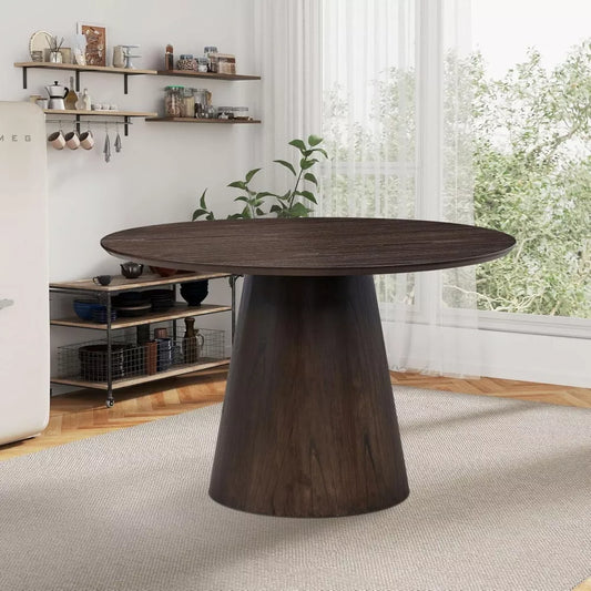 47″ Round Wooden Dining Table for 4, Solid Wood Pedestal Table – Brown - DSARD