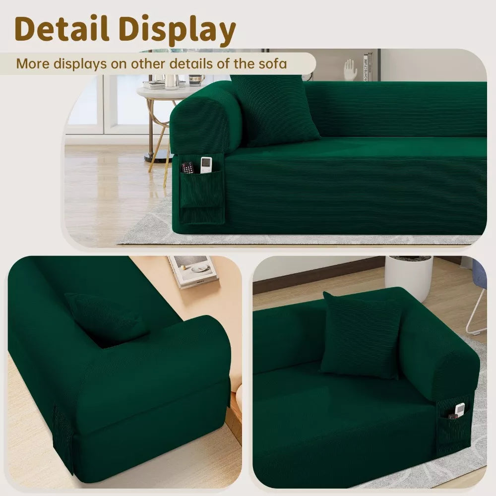 Modular 3-Seater Velvet Sectional Sofa in Green Corduroy for Living Spaces - DSARD