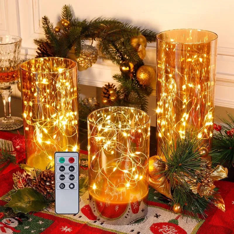 3-Piece LED Glass Flameless Candle Set with Remote Control - DSARD