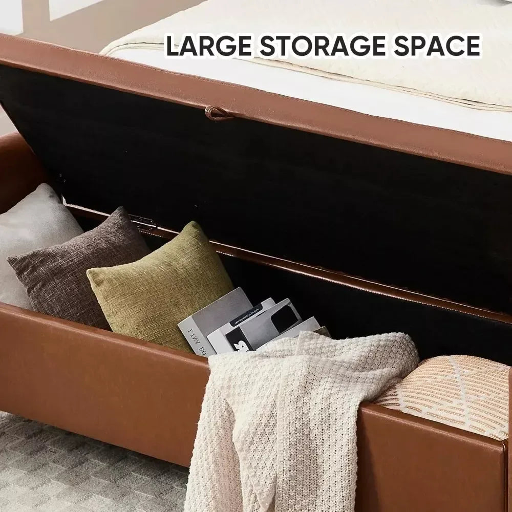 65″ Leather Storage Ottoman Bench with Tufted Upholstery & Gold Legs - DSARD - DSARD