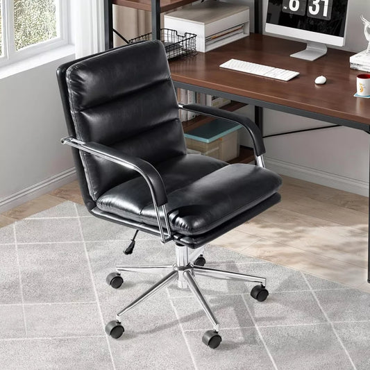 Modern Ergonomic Leather Office Chair with Reclining Backrest & Footrest - DSARD
