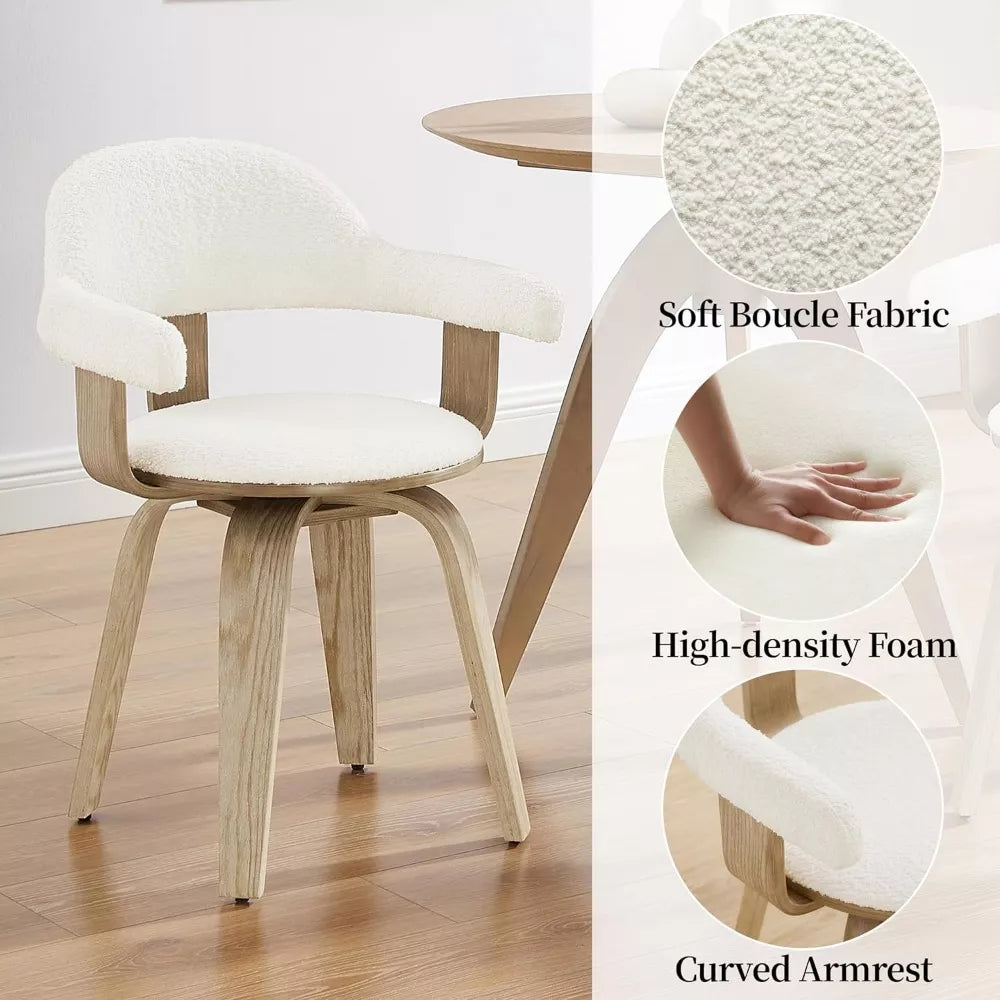 Mid-Century Modern Swivel Desk Chair, Boucle Upholstered, No Wheels - DSARD