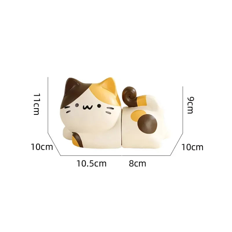 Cute Ceramic Cat Bookcase Decor – Adorable Animal Figurines for Home & Office - DSARD