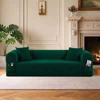 Modular 3-Seater Velvet Sectional Sofa in Green Corduroy for Living Spaces - DSARD