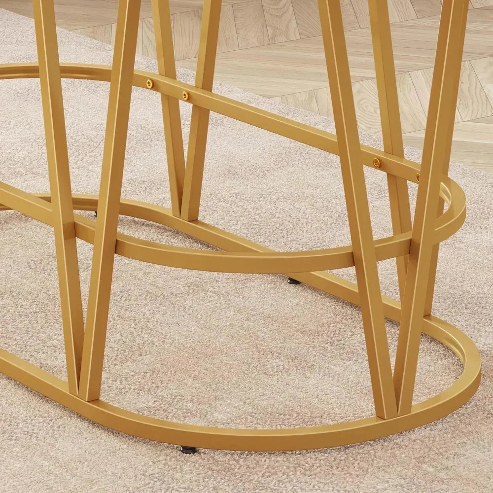 Modern White & Gold Dining Table with Marble Top - DSARD