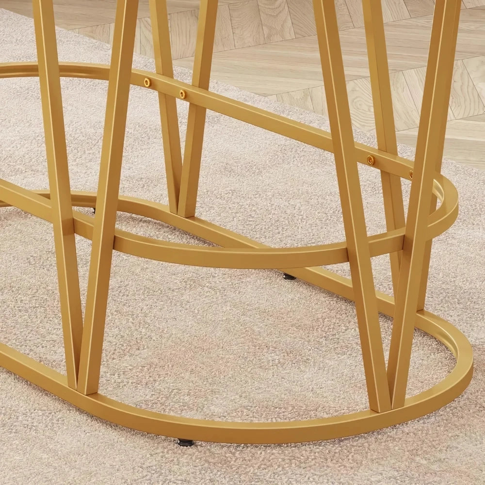 Modern White & Gold Dining Table with Marble Top - DSARD