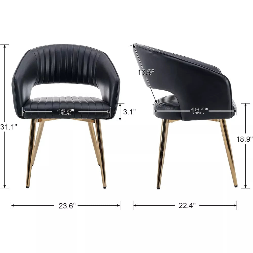 Set of 4 Modern Brown Faux Leather Dining Chairs with Wooden Armrests - DSARD