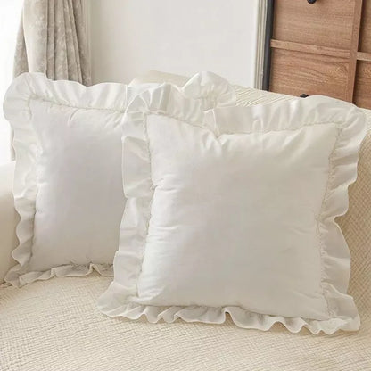 Luxurious Velvet Pillow Cover with Lotus Leaf Lace – Soft & Comfortable Waist Cushion