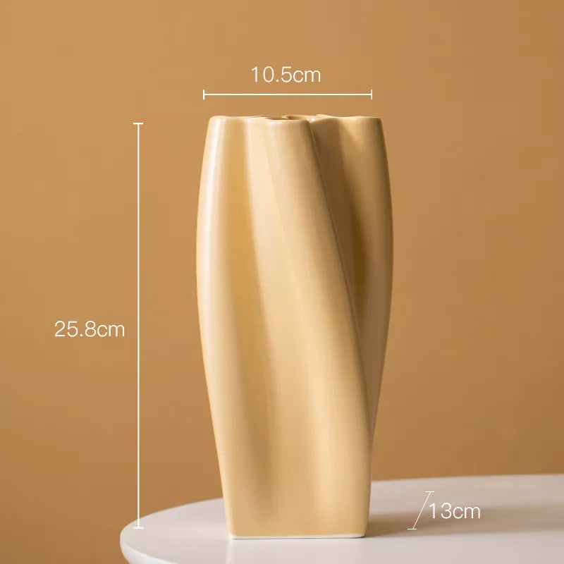 Ceramic Vase with Curved Lines – Green, Pink & Orange Tabletop Centerpiece