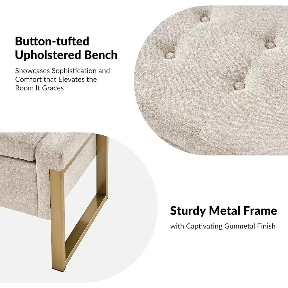 Upholstered Storage Ottoman Bench with Gold Metal Legs for Bedroom & Hallway - DSARD