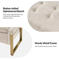 Upholstered Storage Ottoman Bench with Gold Metal Legs for Bedroom & Hallway - DSARD