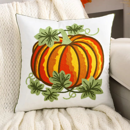 Velvet Pumpkin Embroidered Cushion Cover 18×18 Inch – Soft Decorative Pillowcase