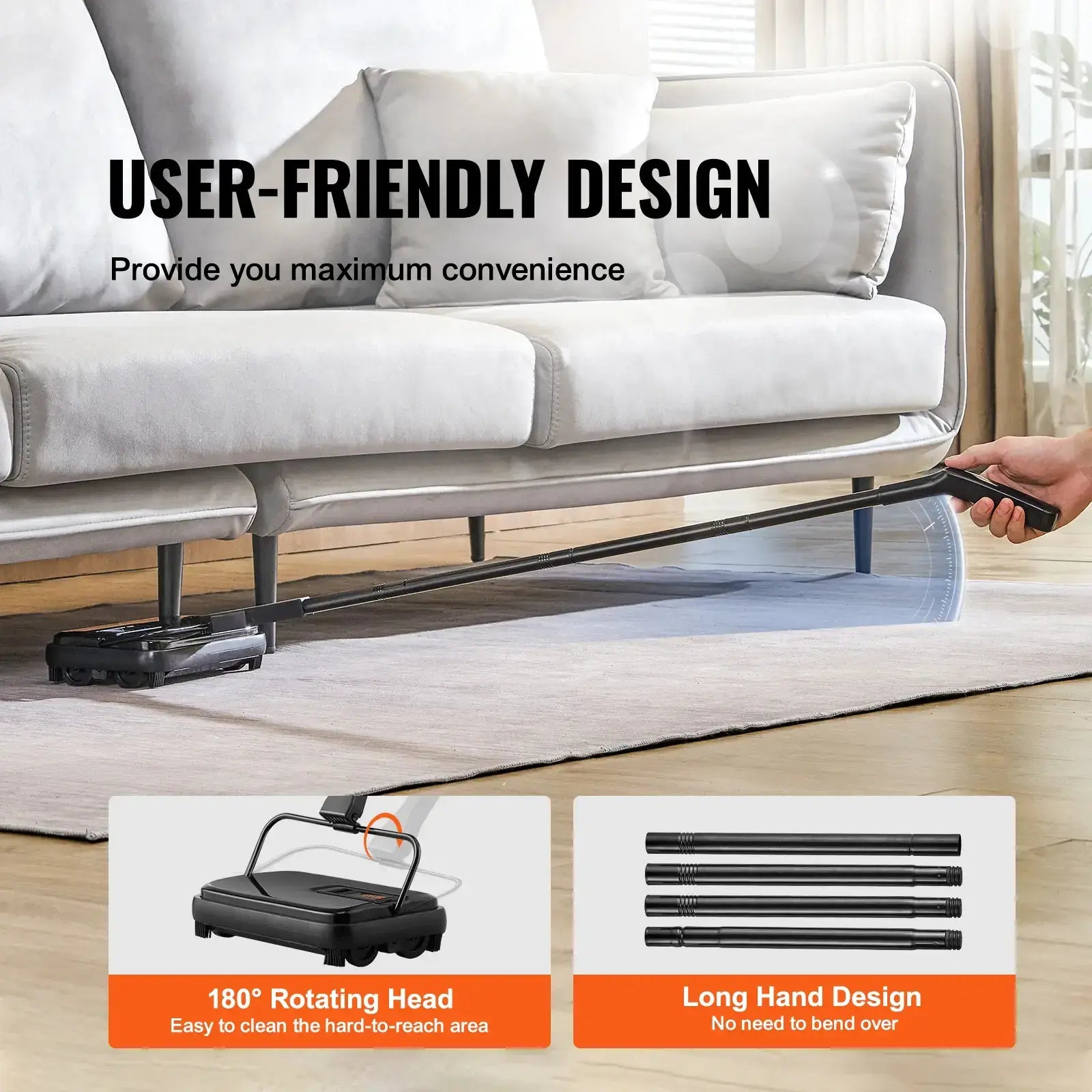 Manual Carpet Sweeper for Home and Office – 7.87 in Sweeping Path, 300ml Dustbin, Easy Emptying