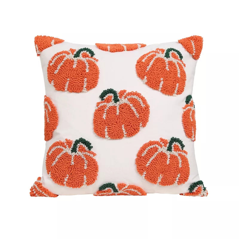 Geometric Tufted Pumpkin Throw Pillow Cover 18x18in – Autumn Harvest Accent Cushion