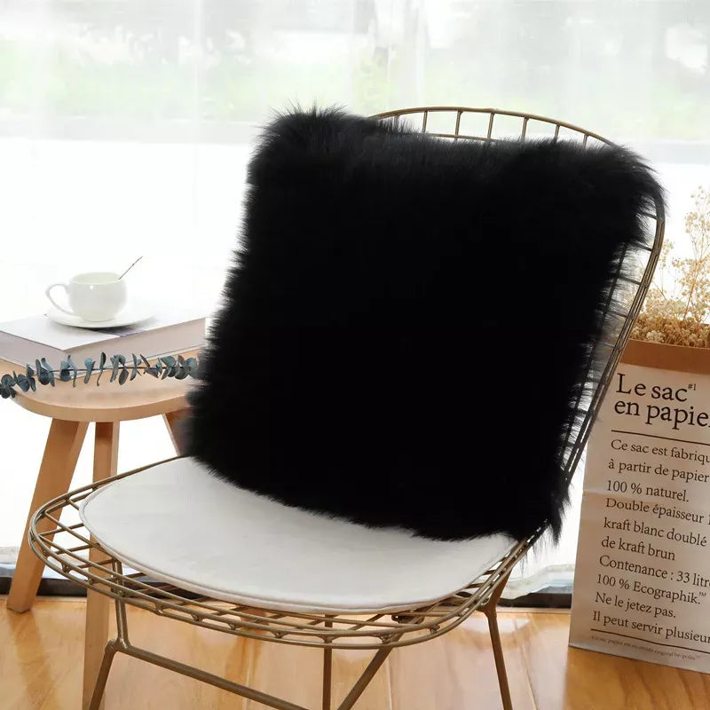 Fluffy White Plush Cushion Cover