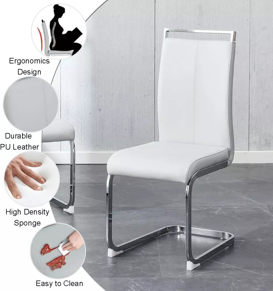 Modern Glass Dining Table Set with 4 PU Leather Ergonomic Chairs, 63 Inch - DSARD