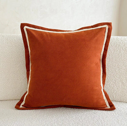 Ribbed Linen Pillow Cover with Embroidered Edges – Stylish Home Decor